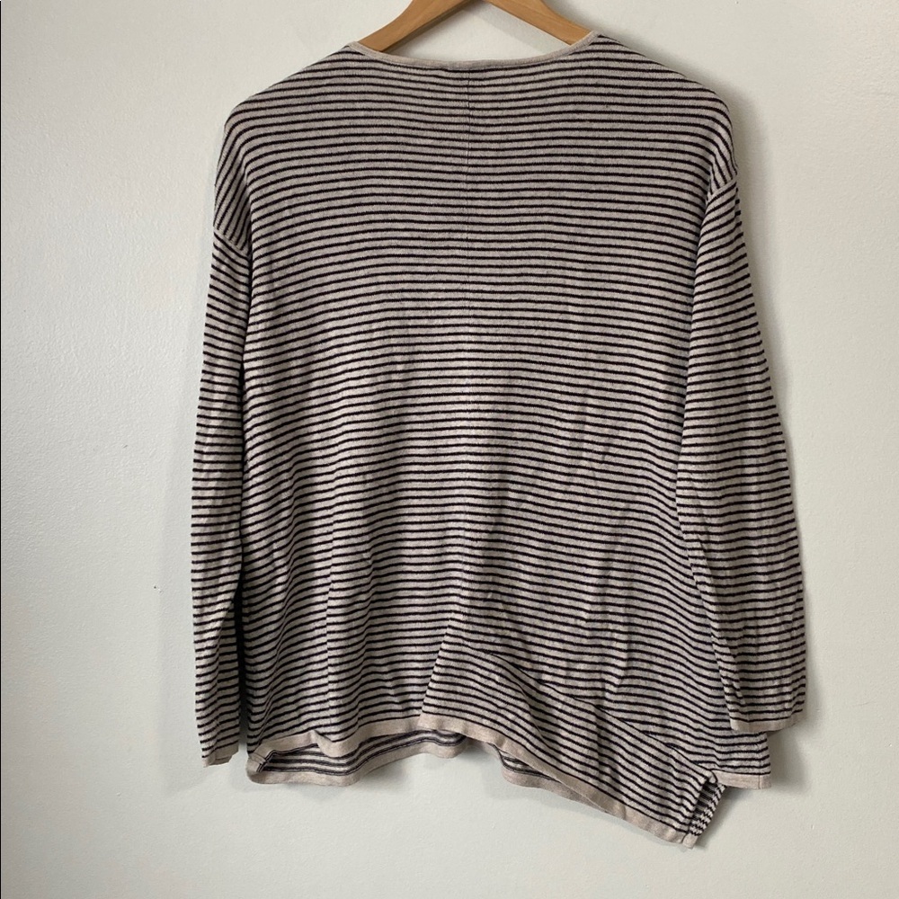 Pure Jill J. Jill Black White Cotton Cashmere Striped asymmetrical hem Sweater S - Picture 4 of 10